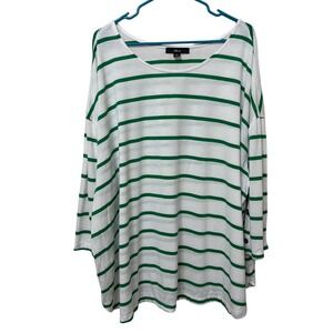 Ellos Womens 4X Green White Striped Long Sleeve Button Detail Tunic Top 34/36
